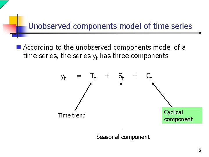 Unobserved components model of time series n According to the unobserved components model of