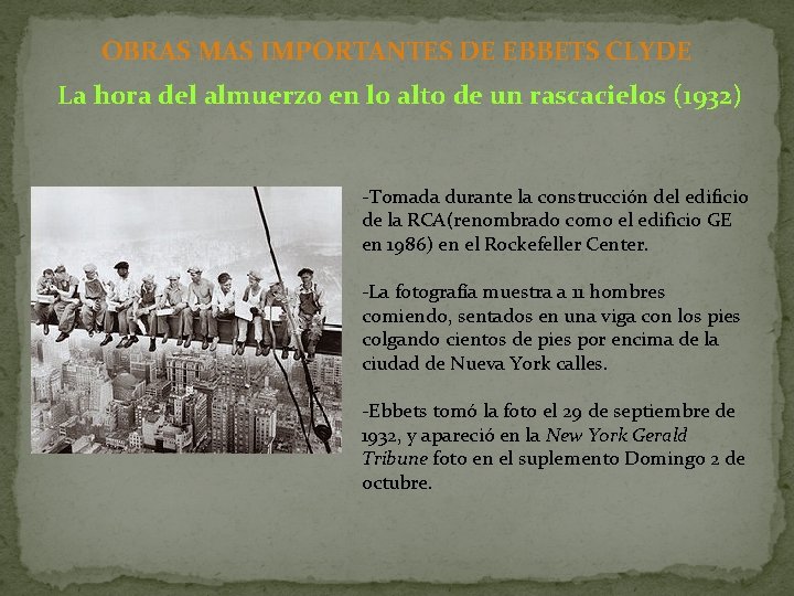 OBRAS MAS IMPORTANTES DE EBBETS CLYDE La hora del almuerzo en lo alto de OBRAS MAS IMPORTANTES DE EBBETS CLYDE La hora del almuerzo en lo alto de