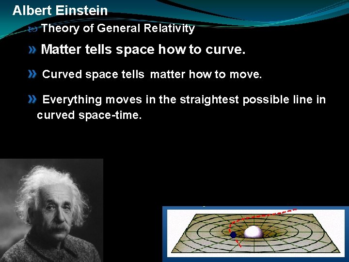 Albert Einstein Theory of General Relativity » Matter tells space how to curve. »