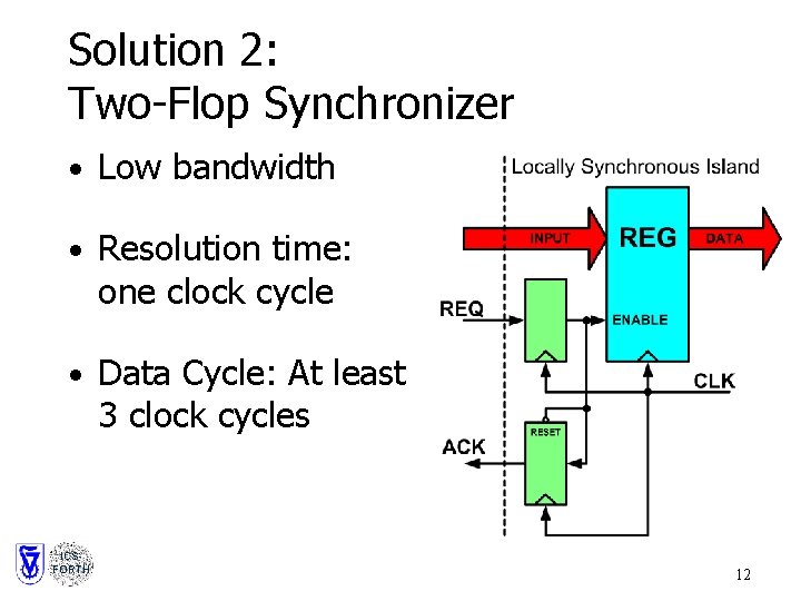 Solution 2: Two-Flop Synchronizer • Low bandwidth • Resolution time: one clock cycle •