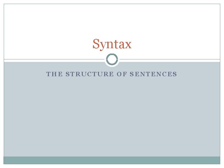 Syntax THE STRUCTURE OF SENTENCES 