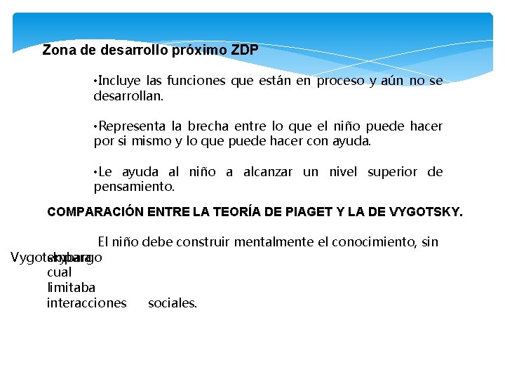 Zona de desarrollo próximo ZDP • Incluye las funciones que están en proceso y