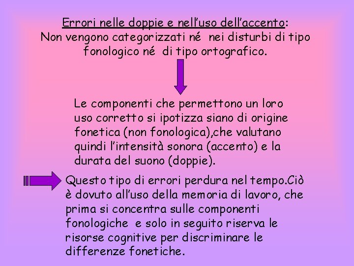 Errori nelle doppie e nell’uso dell’accento: Non vengono categorizzati né nei disturbi di tipo