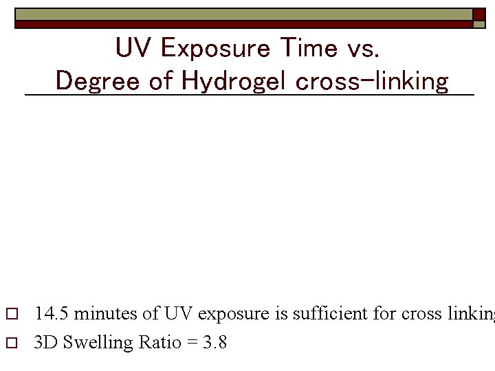 UV Exposure Time vs. Degree of Hydrogel cross-linking o o 14. 5 minutes of