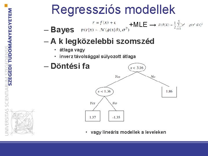 Regressziós modellek +MLE → – Bayes – A k legközelebbi szomszéd • átlaga vagy