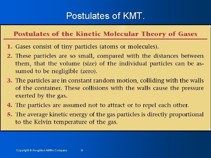 Postulates of KMT. Copyright © Houghton Mifflin Company 9 