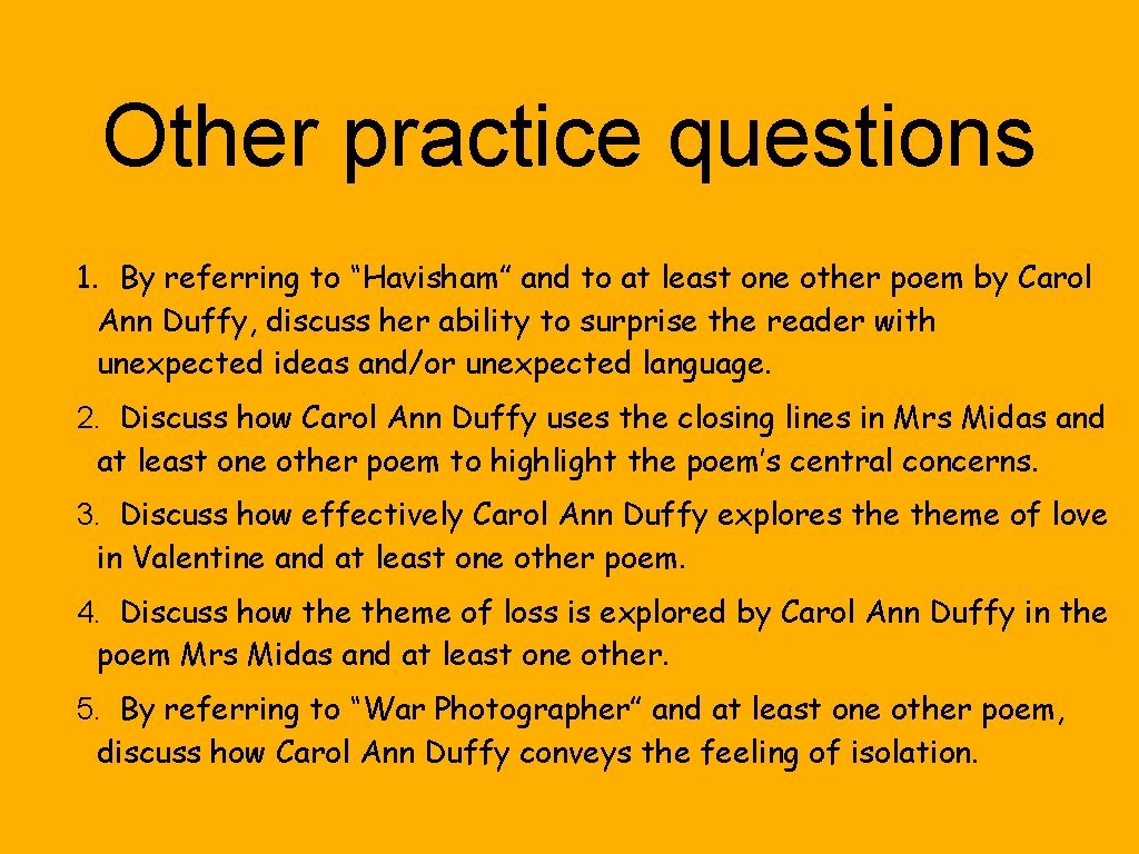 Other practice questions 1. By referring to “Havisham” and to at least one other