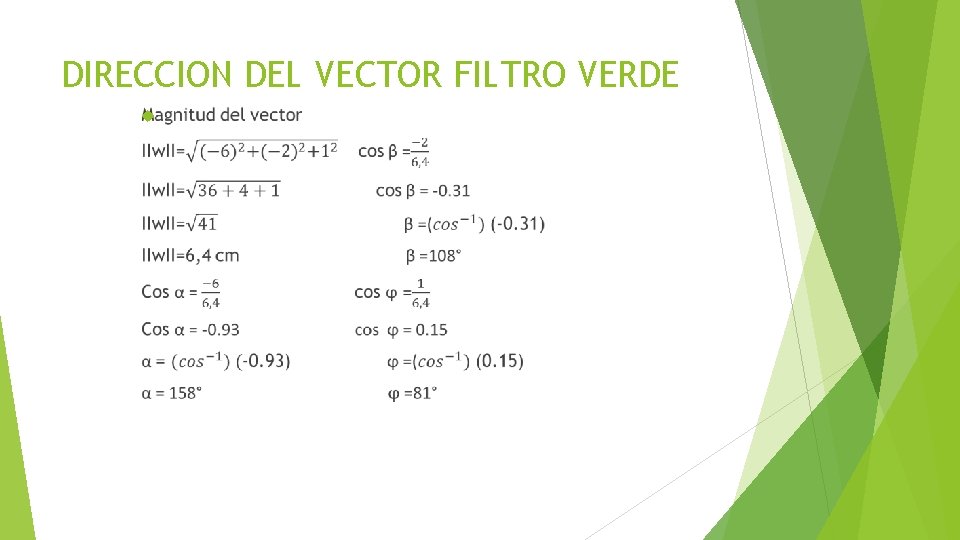 DIRECCION DEL VECTOR FILTRO VERDE DIRECCION DEL VECTOR FILTRO VERDE