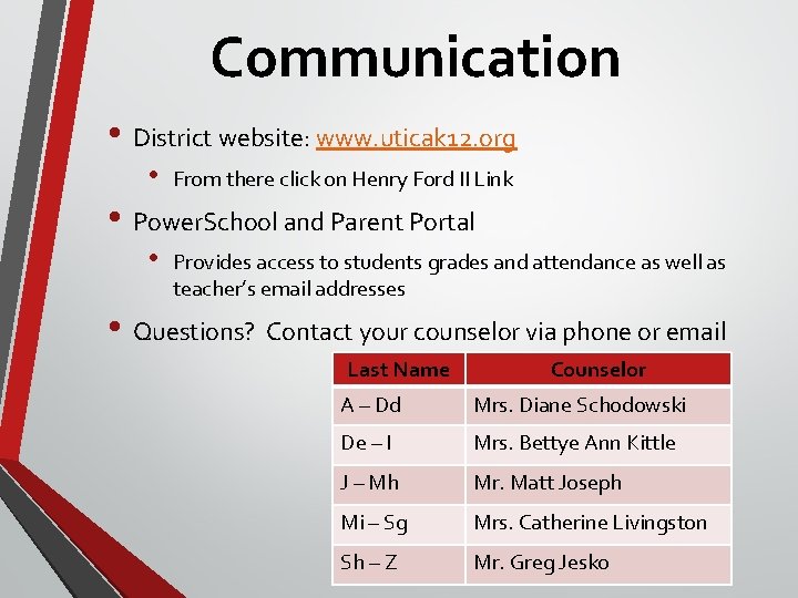Communication • District website: www. uticak 12. org • From there click on Henry Communication • District website: www. uticak 12. org • From there click on Henry