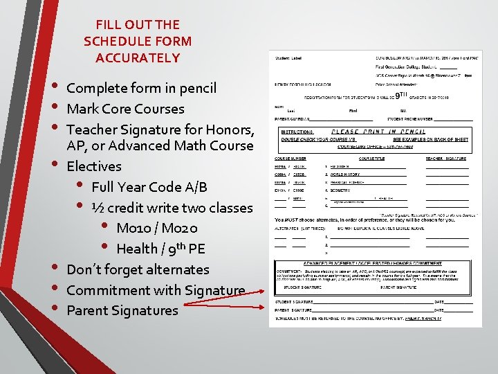 FILL OUT THE SCHEDULE FORM ACCURATELY • • Complete form in pencil Mark Core FILL OUT THE SCHEDULE FORM ACCURATELY • • Complete form in pencil Mark Core