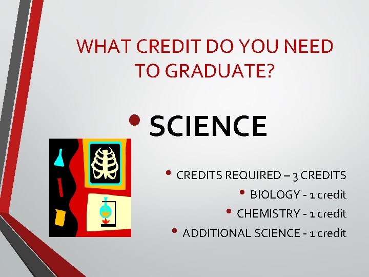 WHAT CREDIT DO YOU NEED TO GRADUATE? • SCIENCE • CREDITS REQUIRED – 3 WHAT CREDIT DO YOU NEED TO GRADUATE? • SCIENCE • CREDITS REQUIRED – 3