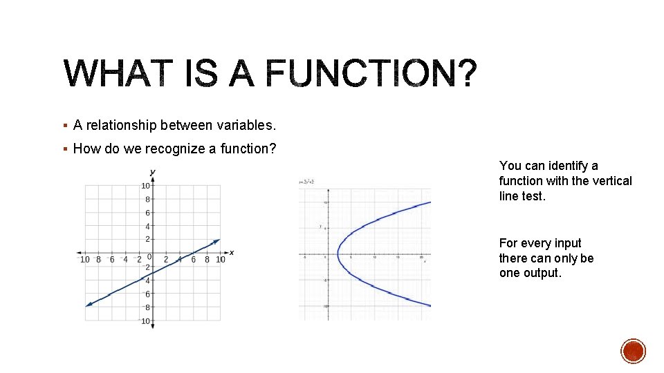 § A relationship between variables. § How do we recognize a function? You can