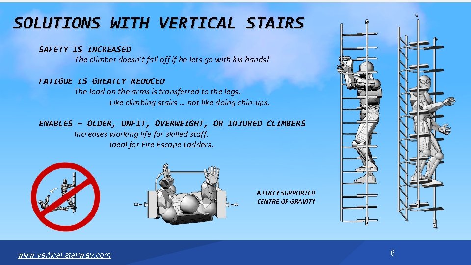 SOLUTIONS WITH VERTICAL STAIRS SAFETY IS INCREASED The climber doesn’t fall off if he
