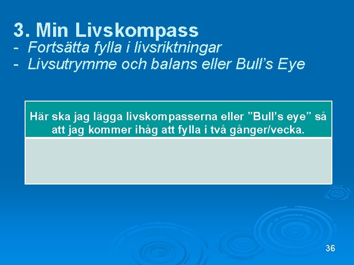 3. Min Livskompass - Fortsätta fylla i livsriktningar - Livsutrymme och balans eller Bull’s