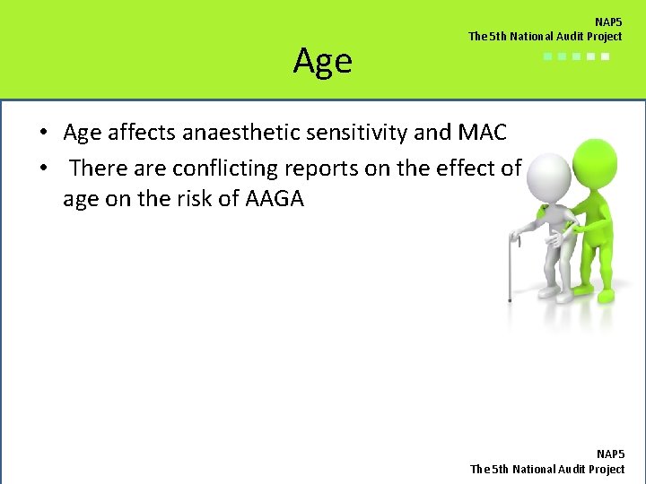 Age NAP 5 The 5 th National Audit Project ■■■■■ • Age affects anaesthetic