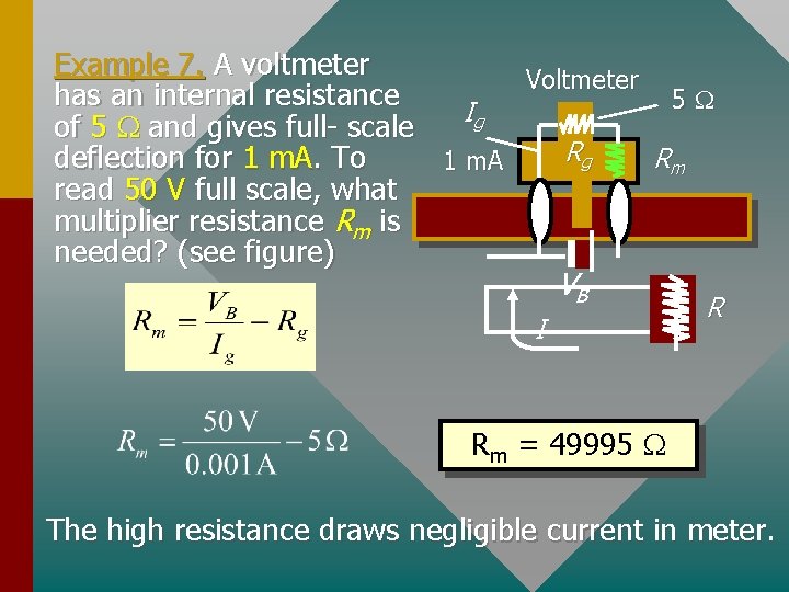 Example 7. A voltmeter Voltmeter has an internal resistance 5 W Ig of 5