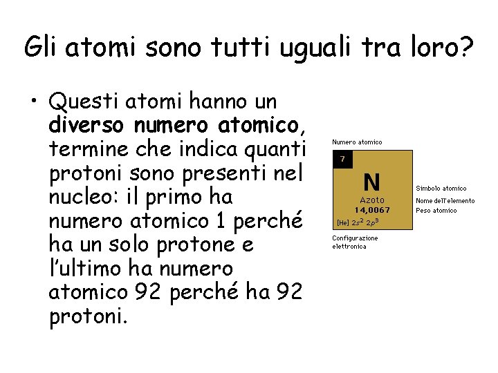 Gli atomi sono tutti uguali tra loro? • Questi atomi hanno un diverso numero