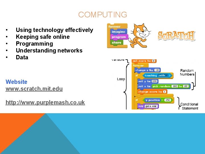 COMPUTING • • • Using technology effectively Keeping safe online Programming Understanding networks Data