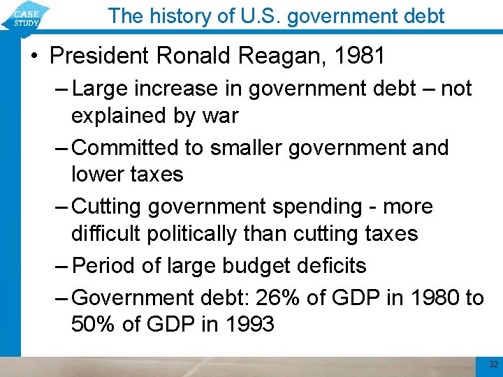 The history of U. S. government debt • President Ronald Reagan, 1981 – Large