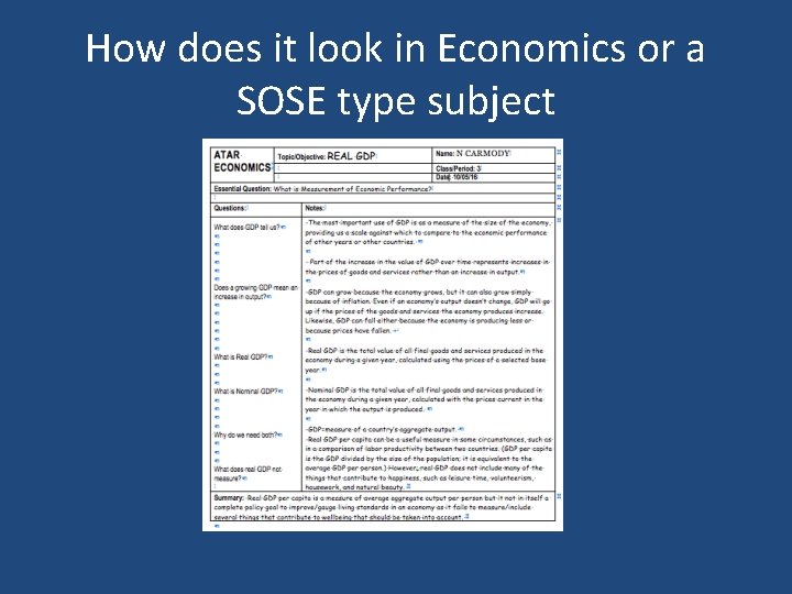 How does it look in Economics or a SOSE type subject 