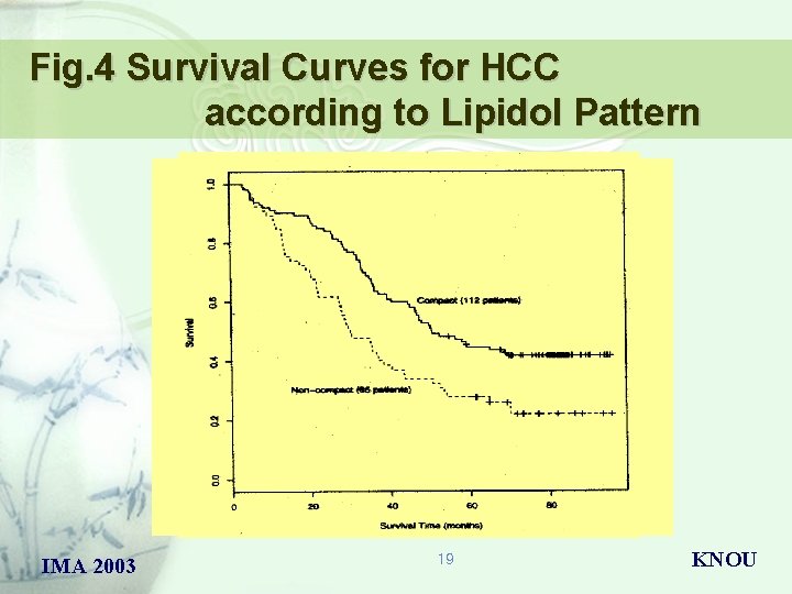 Fig. 4 Survival Curves for HCC according to Lipidol Pattern IMA 2003 19 KNOU