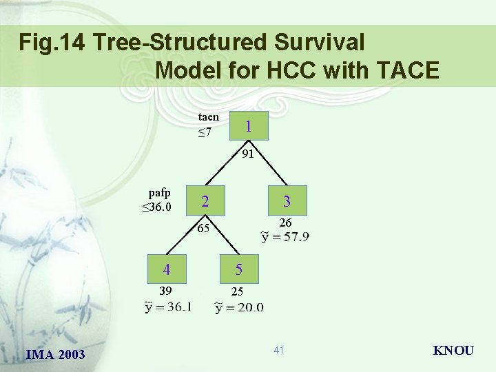 Fig. 14 Tree-Structured Survival Model for HCC with TACE taen ≤ 7 1 91