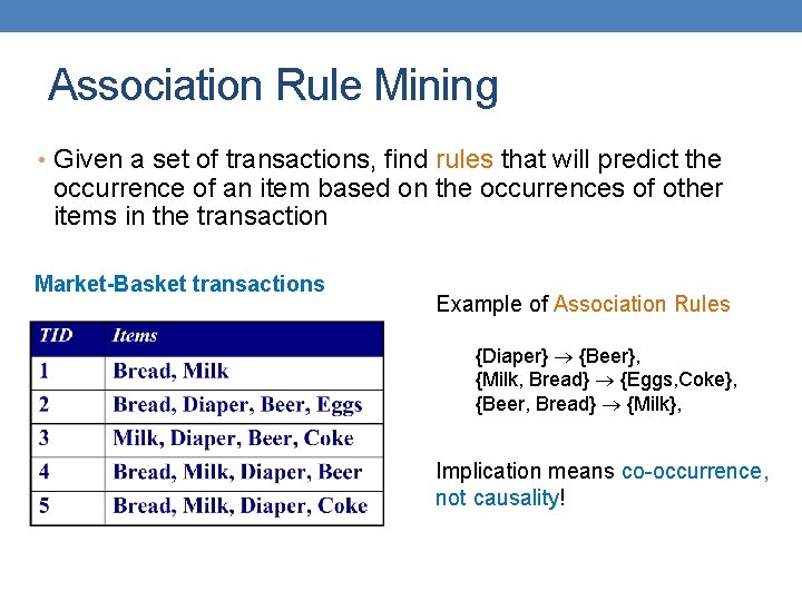 Association Rule Mining • Given a set of transactions, find rules that will predict