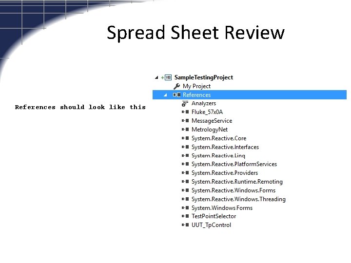 Spread Sheet Review References should look like this 