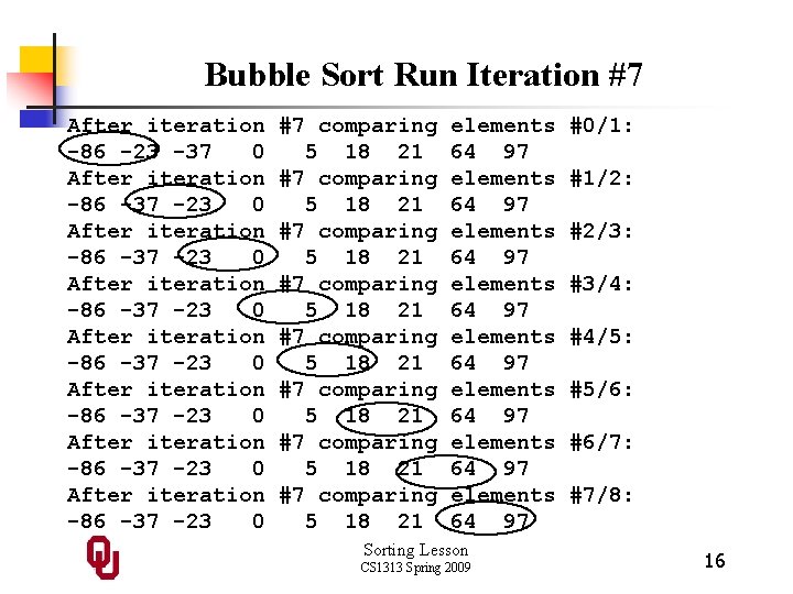 Bubble Sort Run Iteration #7 After iteration -86 -23 -37 0 After iteration -86