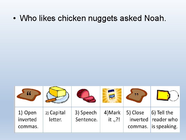  • Who likes chicken nuggets asked Noah. 