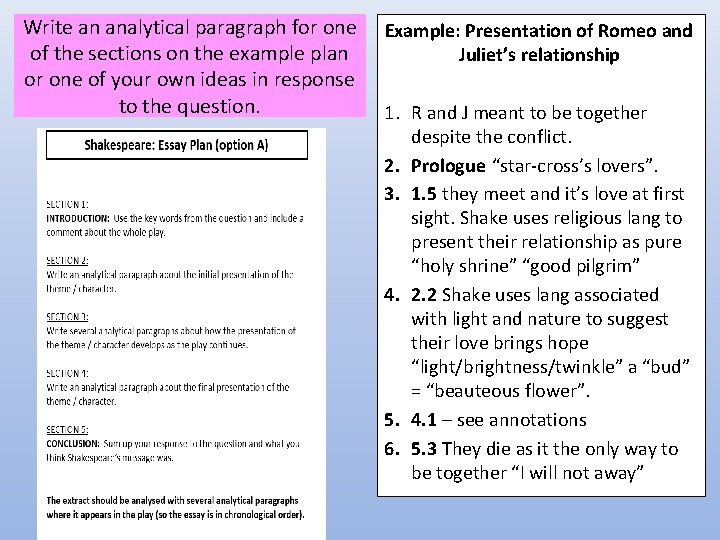 Write an analytical paragraph for one of the sections on the example plan or Write an analytical paragraph for one of the sections on the example plan or
