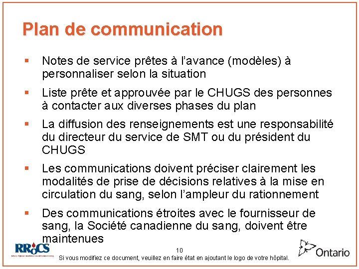 Plan de communication § Notes de service prêtes à l’avance (modèles) à personnaliser selon