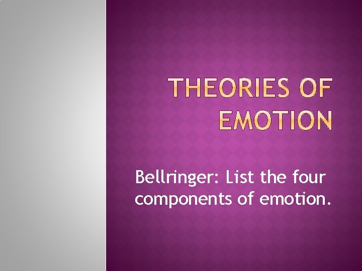 Bellringer: List the four components of emotion. 