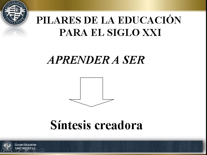 PILARES DE LA EDUCACIÓN PARA EL SIGLO XXI APRENDER A SER Síntesis creadora 