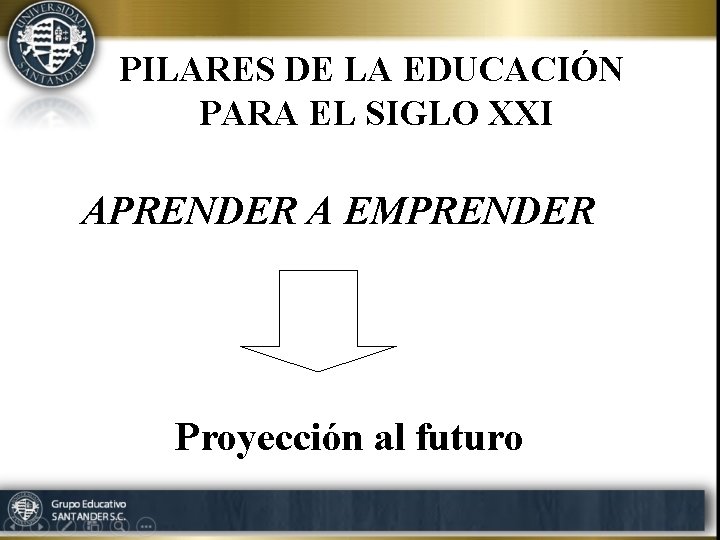 PILARES DE LA EDUCACIÓN PARA EL SIGLO XXI APRENDER A EMPRENDER Proyección al futuro