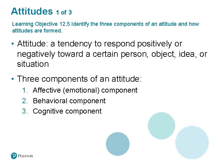 Attitudes 1 of 3 Learning Objective 12. 5 Identify the three components of an