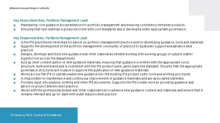 Infrastructure and Projects Authority Key Accountabilities: Portfolio Management Lead ■ Maintaining core guidance documentation Infrastructure and Projects Authority Key Accountabilities: Portfolio Management Lead ■ Maintaining core guidance documentation