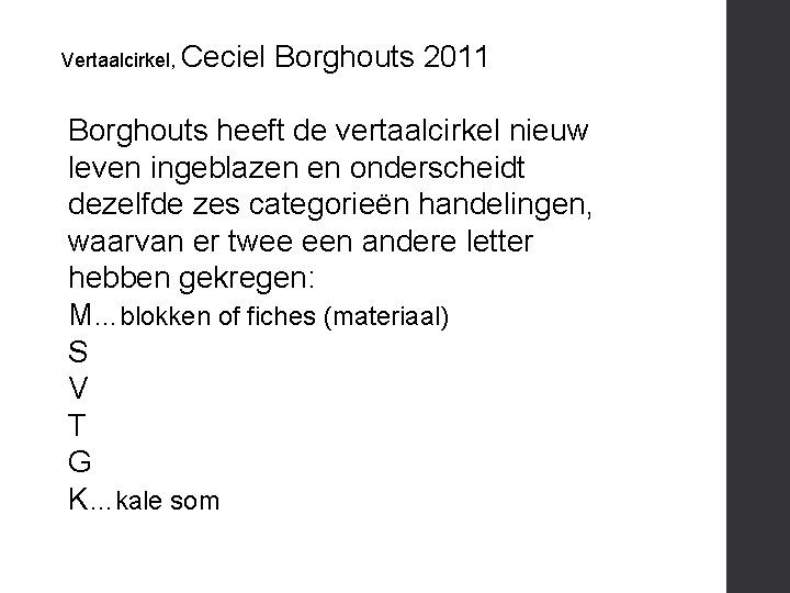 Vertaalcirkel, Ceciel Borghouts 2011 Borghouts heeft de vertaalcirkel nieuw leven ingeblazen en onderscheidt dezelfde