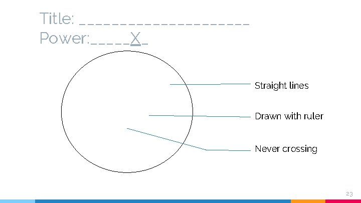Title: ___________ Power: _____X_ Straight lines Drawn with ruler Never crossing 23 