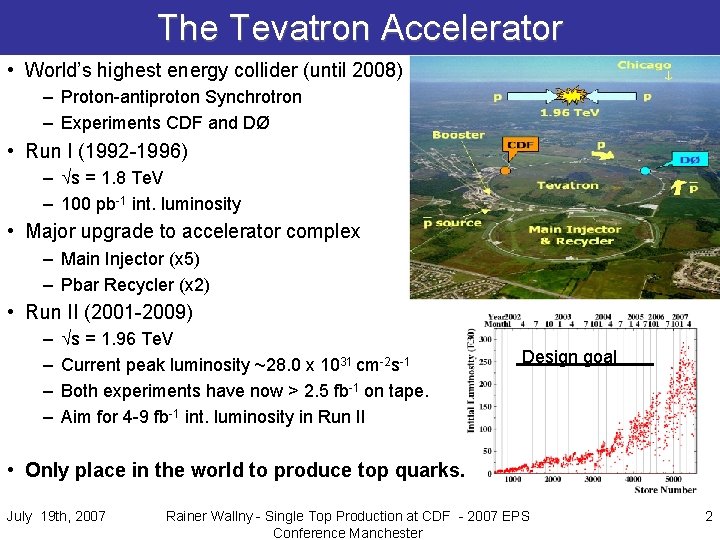 The Tevatron Accelerator • World’s highest energy collider (until 2008) – Proton-antiproton Synchrotron –