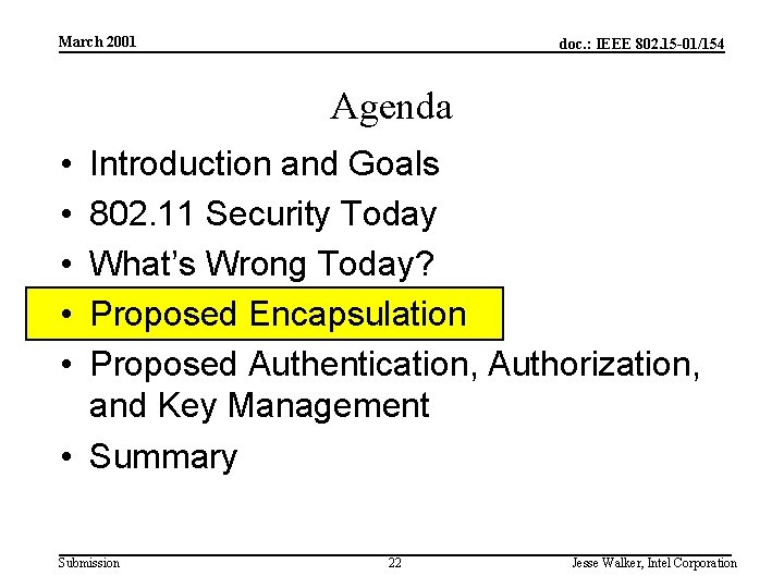 March 2001 doc. : IEEE 802. 15 -01/154 Agenda • • • Introduction and