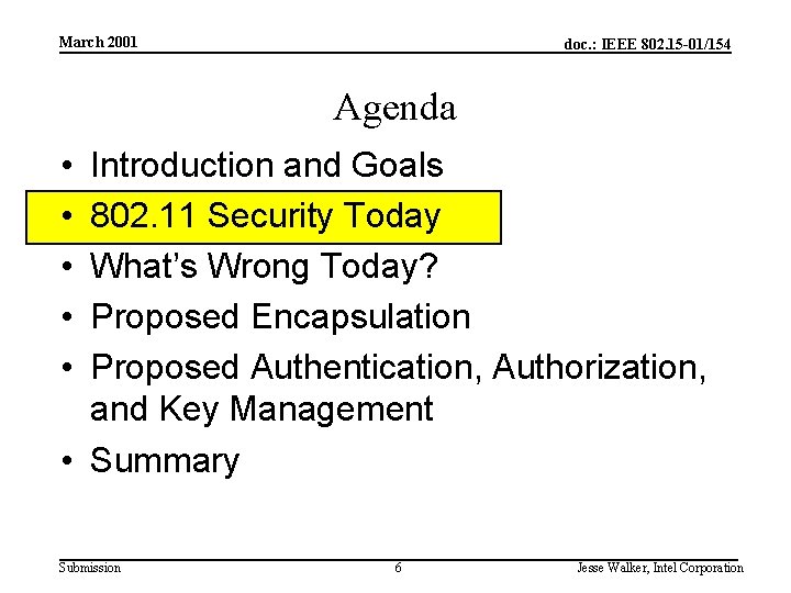 March 2001 doc. : IEEE 802. 15 -01/154 Agenda • • • Introduction and