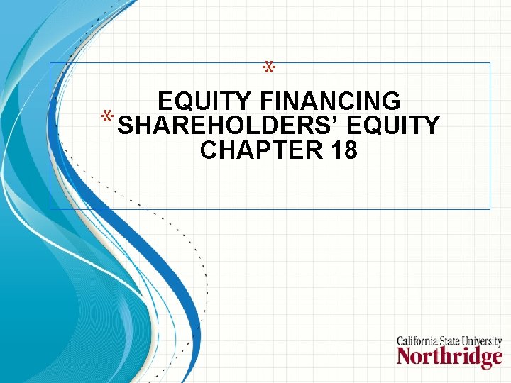 * EQUITY FINANCING * SHAREHOLDERS’ EQUITY CHAPTER 18 