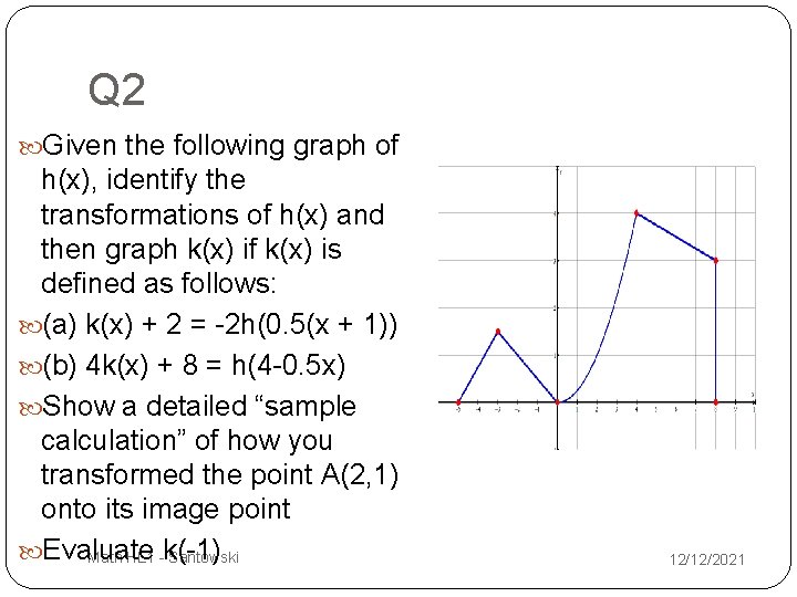 Q 2 Given the following graph of h(x), identify the transformations of h(x) and
