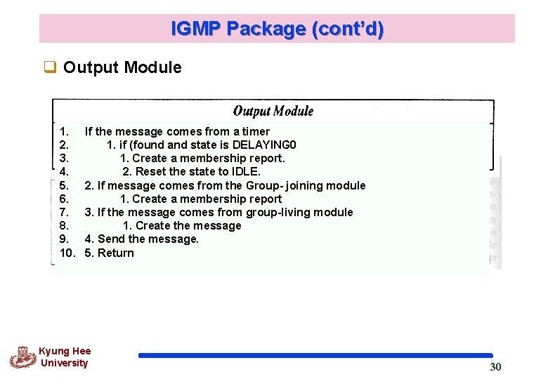 IGMP Package (cont’d) q Output Module 1. 2. 3. 4. 5. 6. 7. 8.