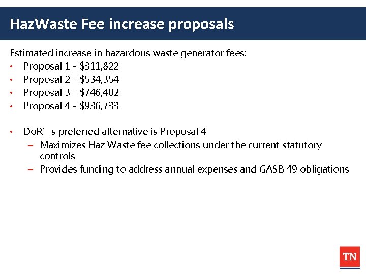 Division of Remediation Hazardous Waste Generator Fee Increase