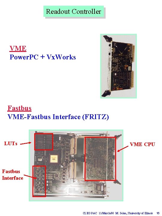 Readout Controller VME Power. PC + Vx. Works Fastbus VME-Fastbus Interface (FRITZ) LUTs VME