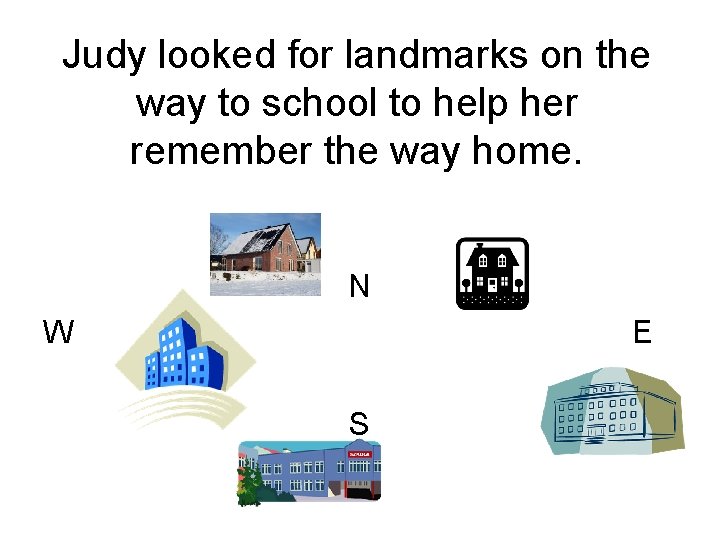 Judy looked for landmarks on the way to school to help her remember the