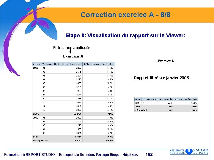 Correction exercice A - 8/8 Etape 8: Visualisation du rapport sur le Viewer: Filtres
