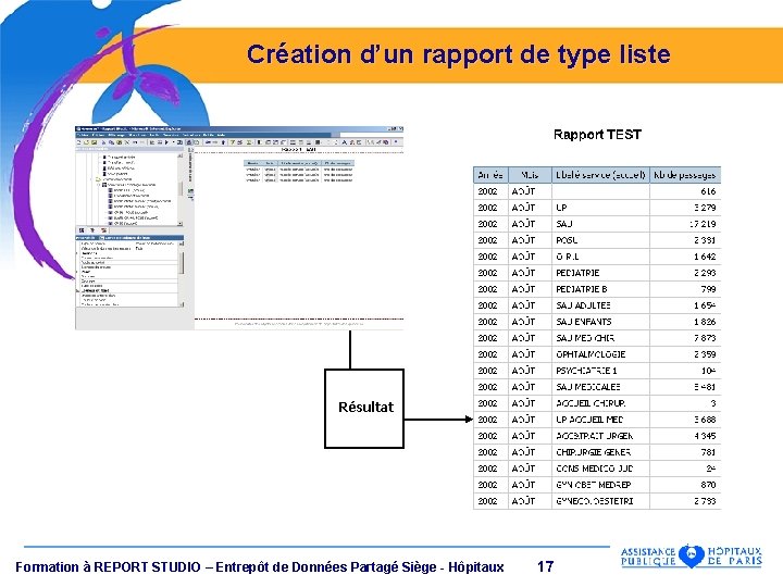 Création d’un rapport de type liste Résultat Formation à REPORT STUDIO – Entrepôt de